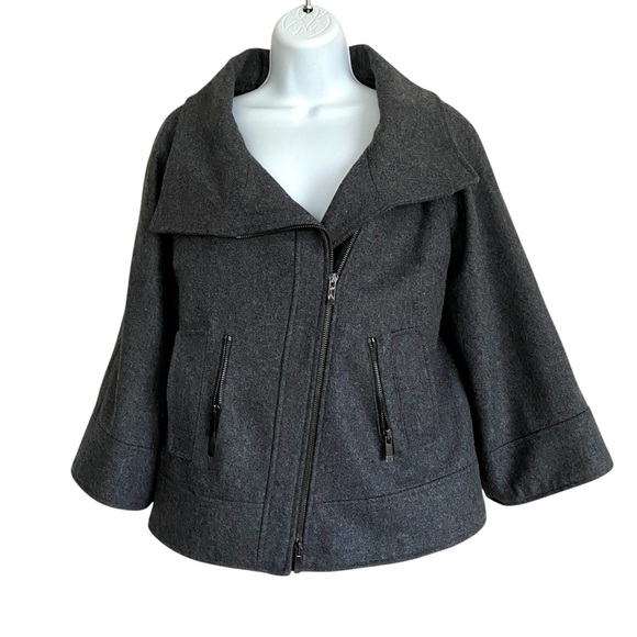 Antonio Melani Gray Wool Blend Jacket Sz 2 Moto Full Zip Classic Business Casual - Picture 1 of 16